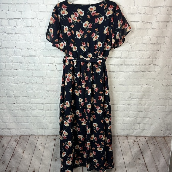 BloomChic Navy Floral Pocket Split Sleeve Asymmetrical Hem Dress Size 12 Large - Picture 6 of 6
